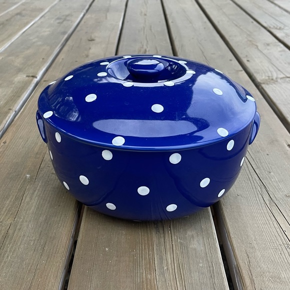 Spode Baking Days 2 Qt Round Covered Casserole Pot Lid Blue White Polka Dot - Picture 9 of 14